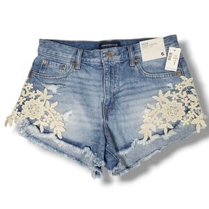 Aeropostale Vintage High Rise Shorty Lace Jean Shorts Women 6 Blue Denim Cottage